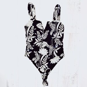 Free People black floral print bodysuit